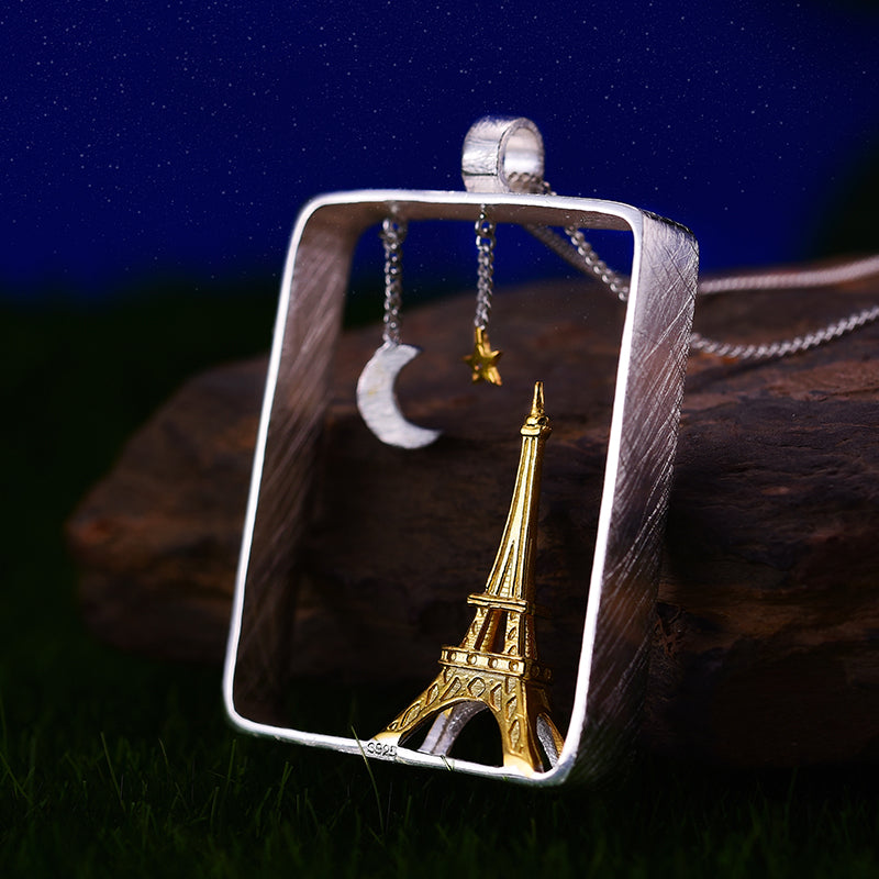 Sterling Silver Moonlight Eiffel Tower Pendant (Chain not included)