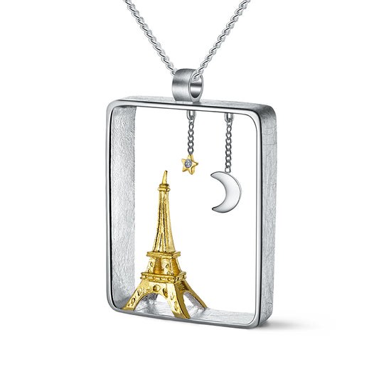 Sterling Silver Moonlight Eiffel Tower Pendant (Chain not included)