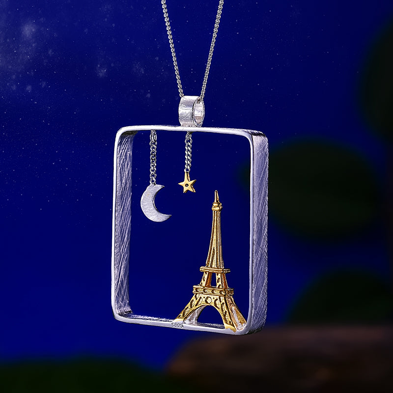 Sterling Silver Moonlight Eiffel Tower Pendant (Chain not included)