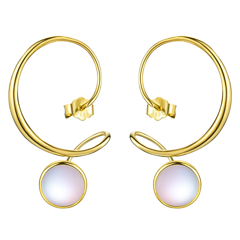 Sterling Silver with Artificial Moonstone Spiral Design Dangle Earrings