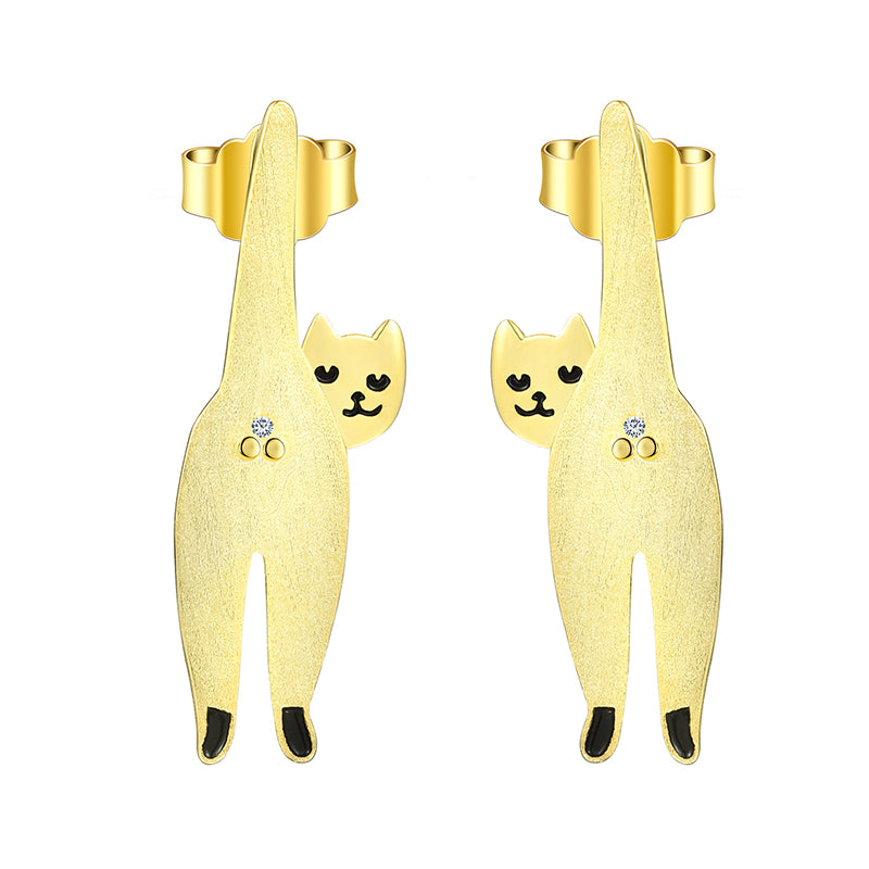 Sterling Silver Naughty Cat Stud Earrings