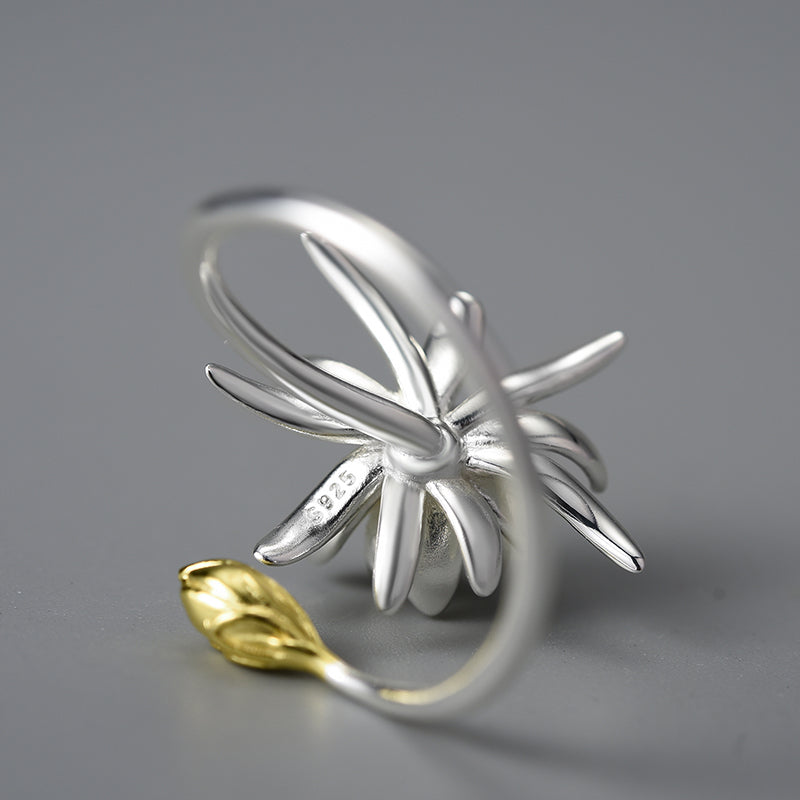 Sterling Silver Cereus Flower Adjustable Ring