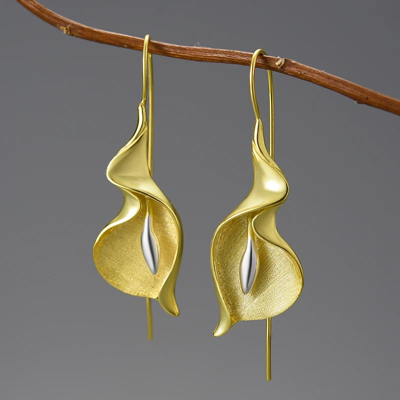 Sterling Silver Calla Lily Flower Dangle Earrings
