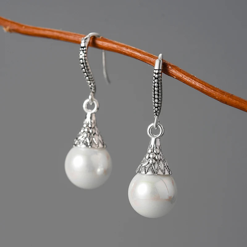 Sterling Silver Vintage Mother of Pearl Dangle Earrings
