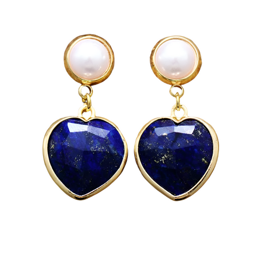 Heart Shape Lapis Lazuli Dangle Stud Earrings