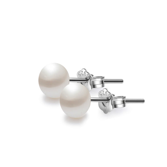Sterling Silver Classic Single Pearl Stud Earrings