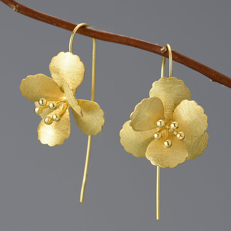 Sterling Silver Elegant Flower Dangle Earrings