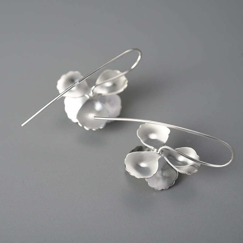 Sterling Silver Elegant Flower Dangle Earrings