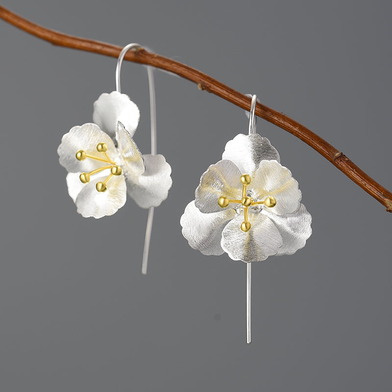 Sterling Silver Elegant Flower Dangle Earrings