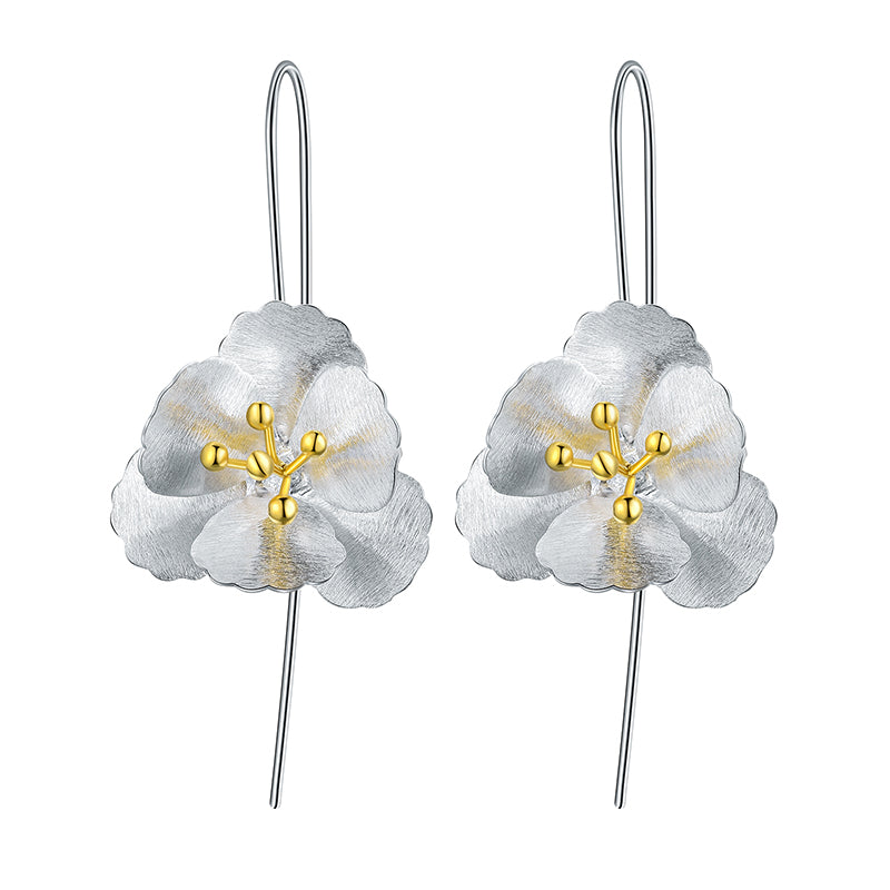 Sterling Silver Elegant Flower Dangle Earrings