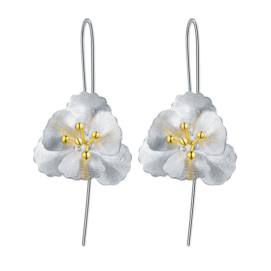 Sterling Silver Elegant Flower Dangle Earrings