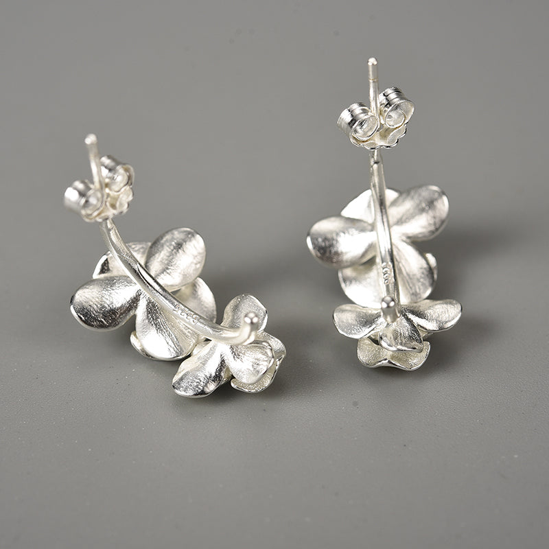 Sterling Silver Moth Orchid Flower Hoop Earrings