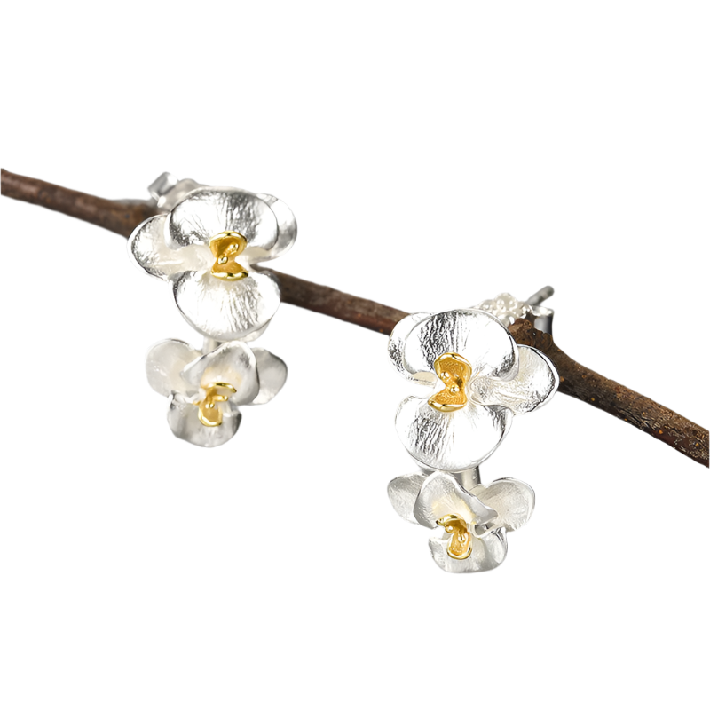 Sterling Silver Moth Orchid Flower Hoop Earrings