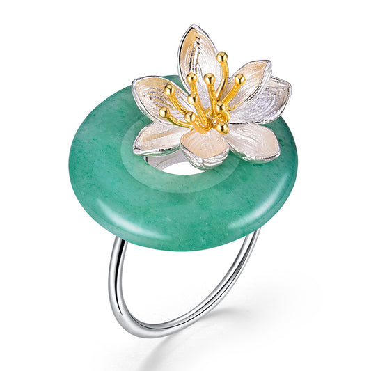 Sterling Silver Aventurine Lotus Whispers Ring