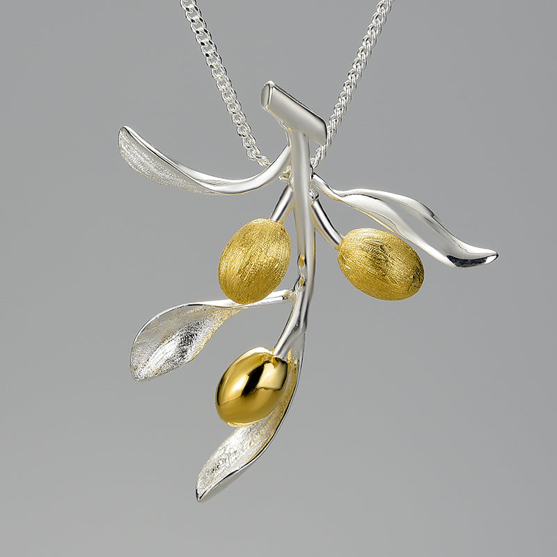 Sterling Silver Olive Tree Branch Pendant and Chain (Chain is optional)