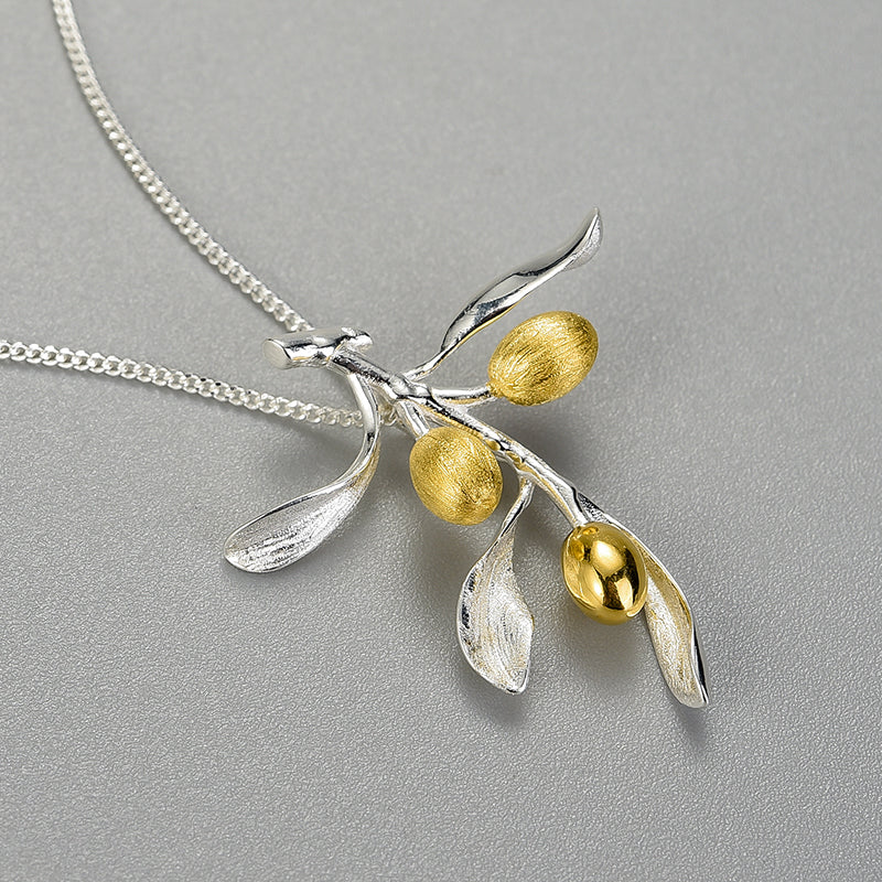 Sterling Silver Olive Tree Branch Pendant and Chain (Chain is optional)