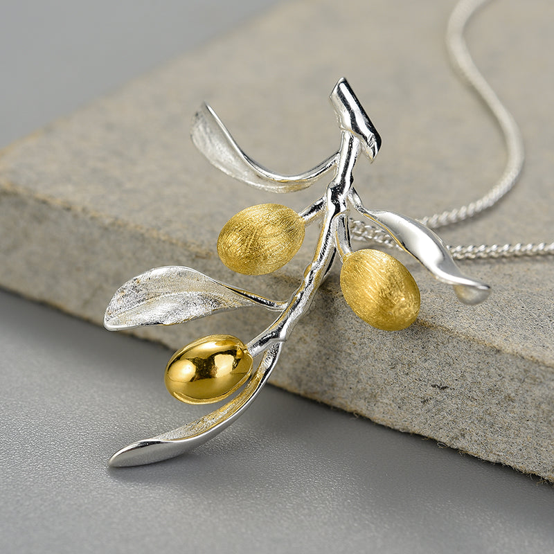 Sterling Silver Olive Tree Branch Pendant and Chain (Chain is optional)