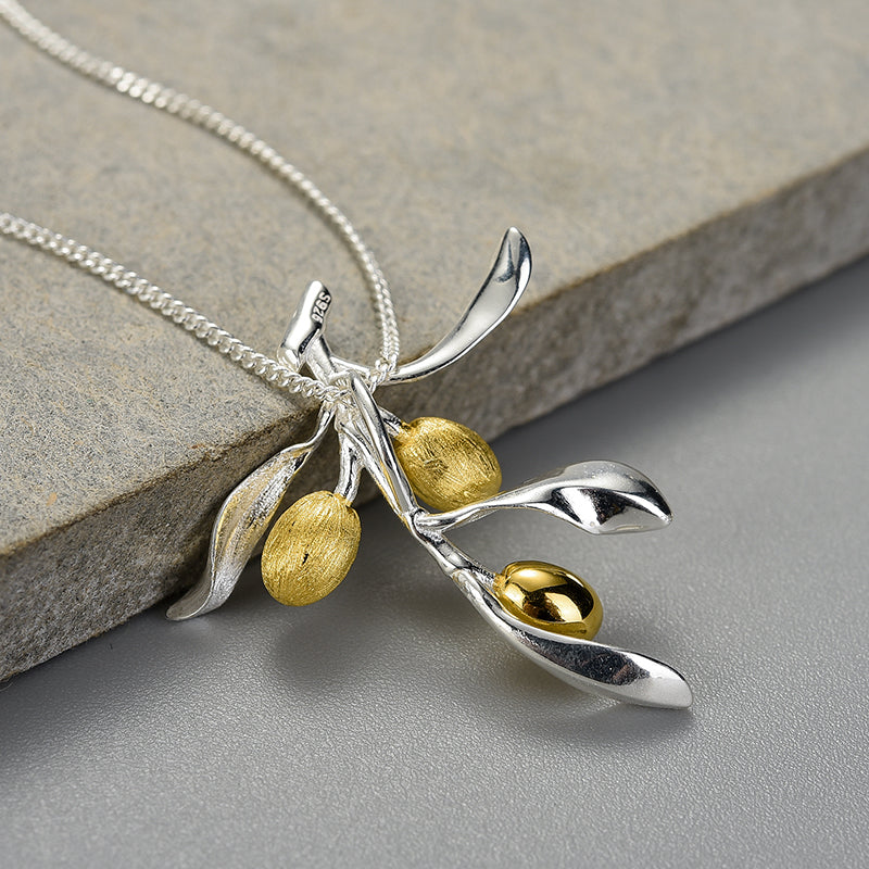 Sterling Silver Olive Tree Branch Pendant and Chain (Chain is optional)