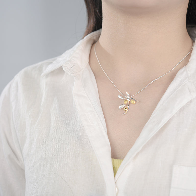 Sterling Silver Olive Tree Branch Pendant and Chain (Chain is optional)
