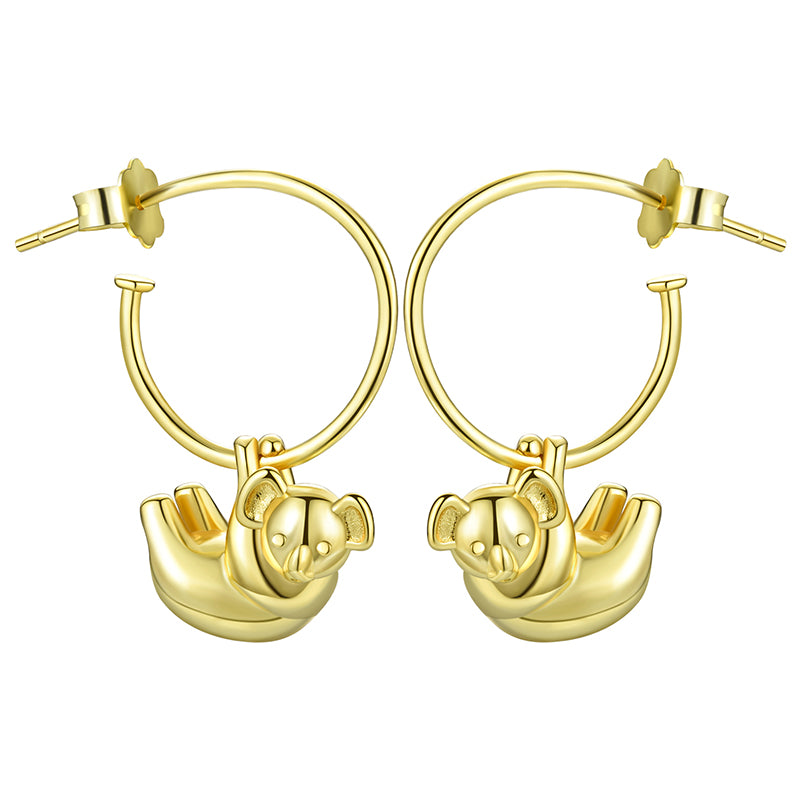 Sterling Silver Koala Round Hoop Earrings