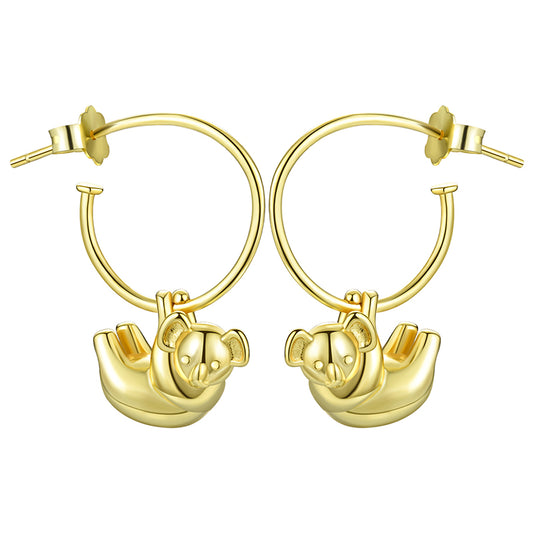 Sterling Silver Koala Round Hoop Earrings