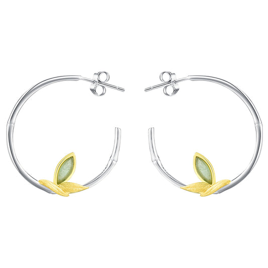 Aventurine Bamboo Leaves Round Hoop Earrings