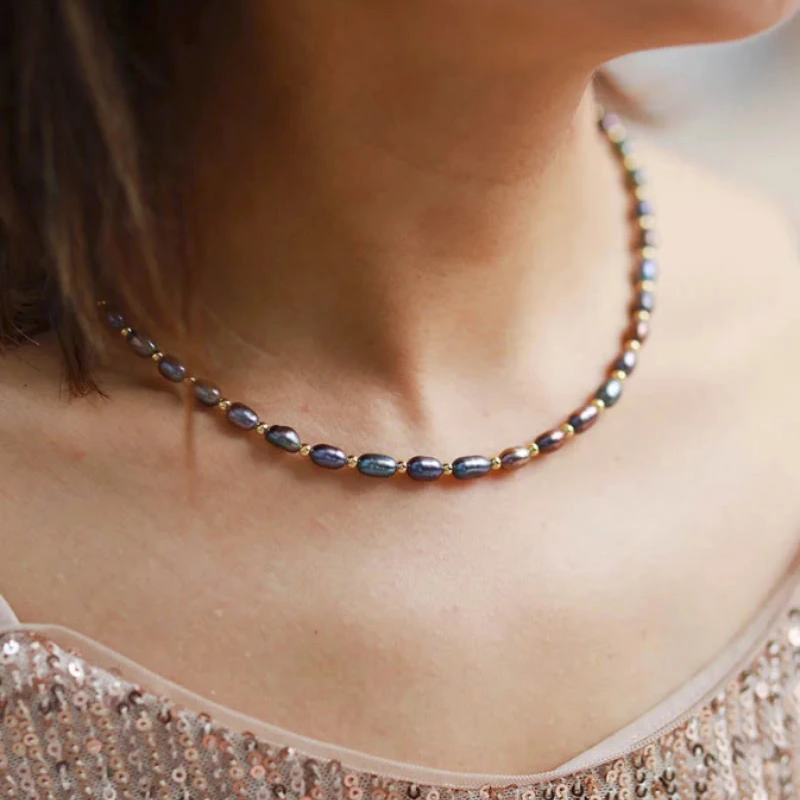 Grey Freshwater Pearls Curb Choker Necklace