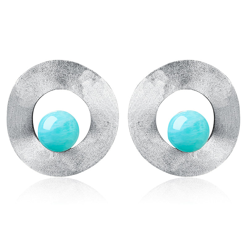 Amazonite Minimalist Uneven Round Stud Earrings