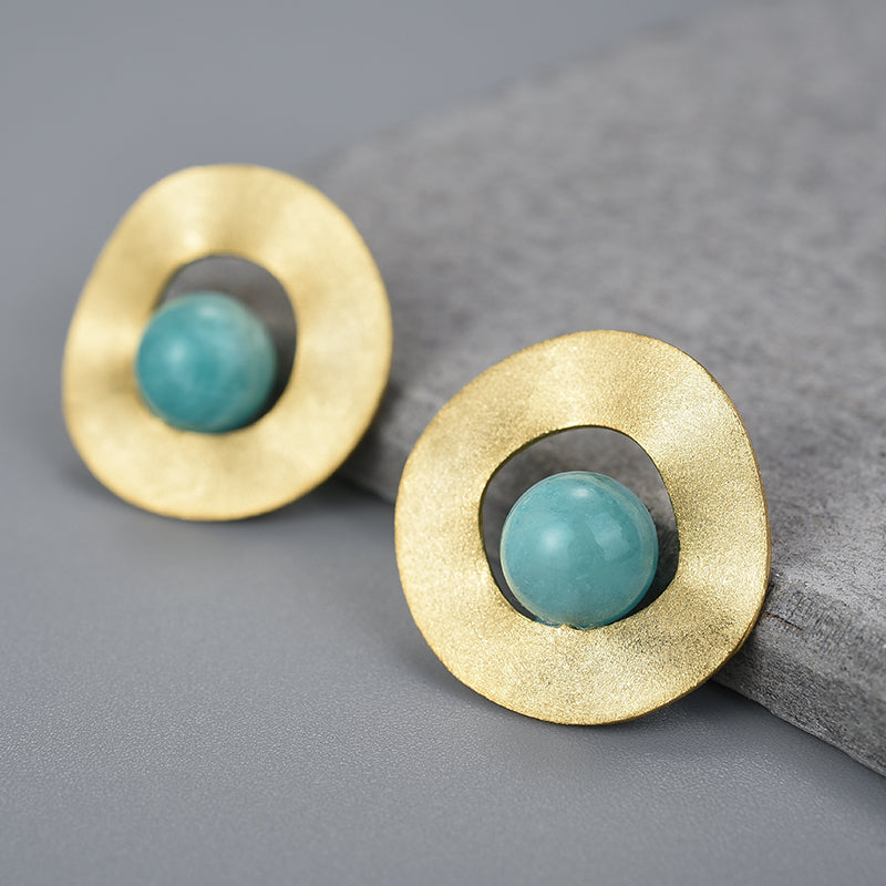 Amazonite Minimalist Uneven Round Stud Earrings