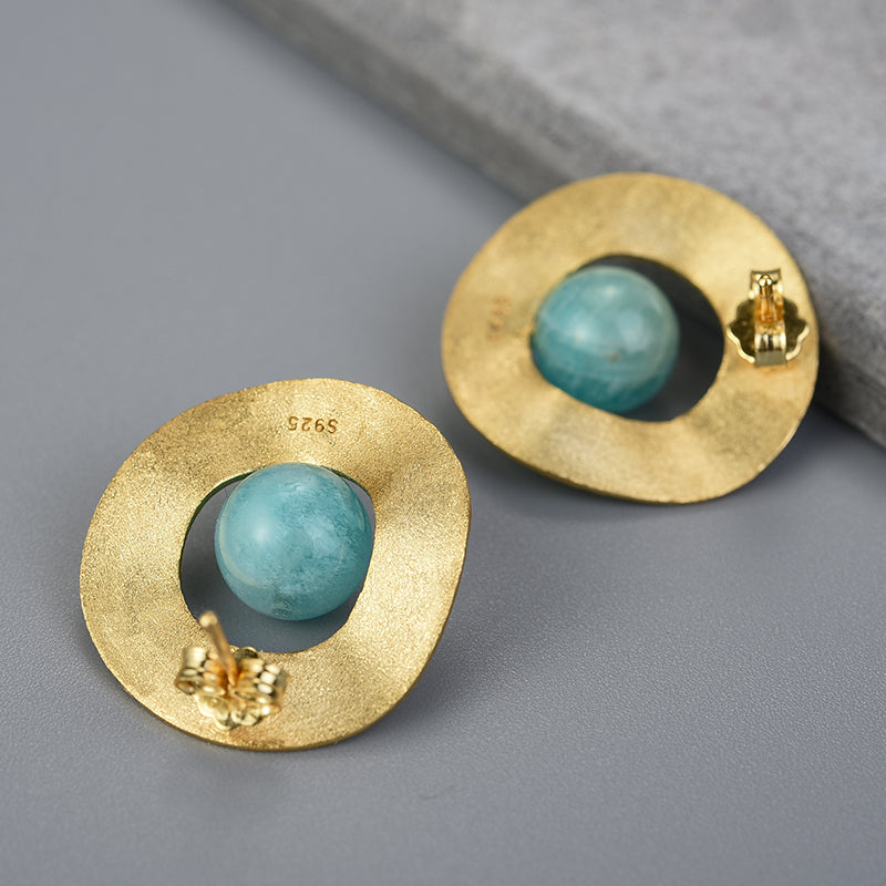 Amazonite Minimalist Uneven Round Stud Earrings