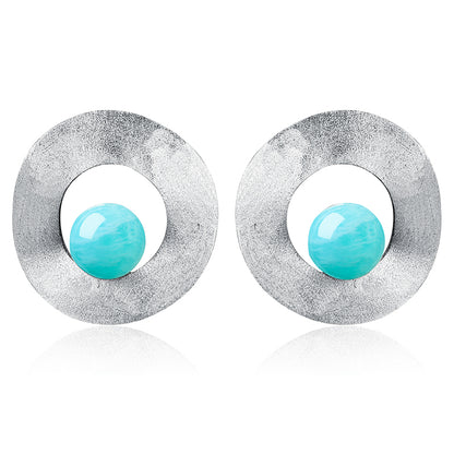 Sterling Silver Amazonite Minimalist Uneven Round Stud Earrings