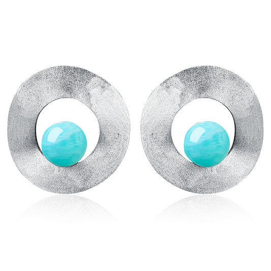 Sterling Silver Amazonite Minimalist Uneven Round Stud Earrings