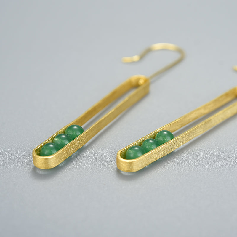 Aventurine Elliptical Minimalist Long Dangle Earrings