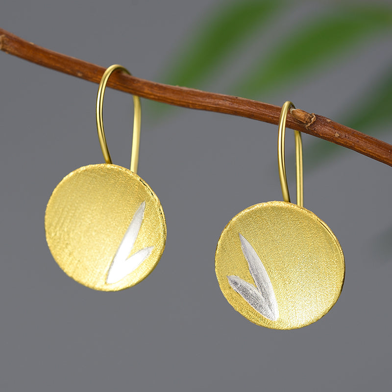 Unusual Small Bamboo Leaves Round Dangle Earrings