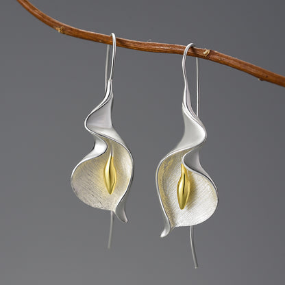 Sterling Silver Calla Lily Flower Dangle Earrings