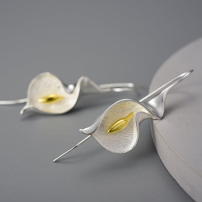 Sterling Silver Calla Lily Flower Dangle Earrings