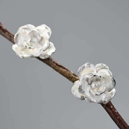 Sterling Silver Camellia Flower Stud Earrings