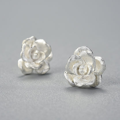 Sterling Silver Camellia Flower Stud Earrings