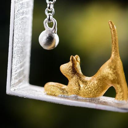 Sterling Silver Cat Playing Balls Pendant (Chain not included)