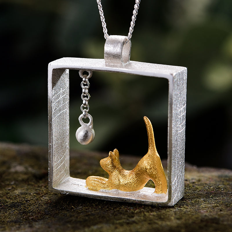 Sterling Silver Cat Playing Balls Pendant (Chain not included)