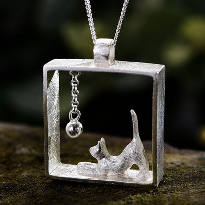 Sterling Silver Cat Playing Balls Pendant (Chain not included)