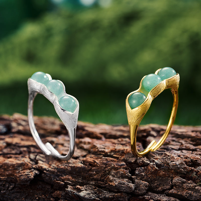 Sterling Silver Creative Aventurine Pea Pods Ring
