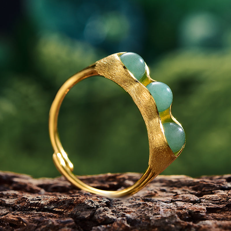 Sterling Silver Creative Aventurine Pea Pods Ring