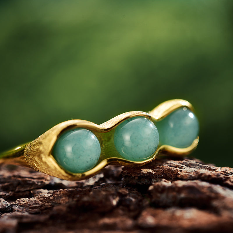 Sterling Silver Creative Aventurine Pea Pods Ring