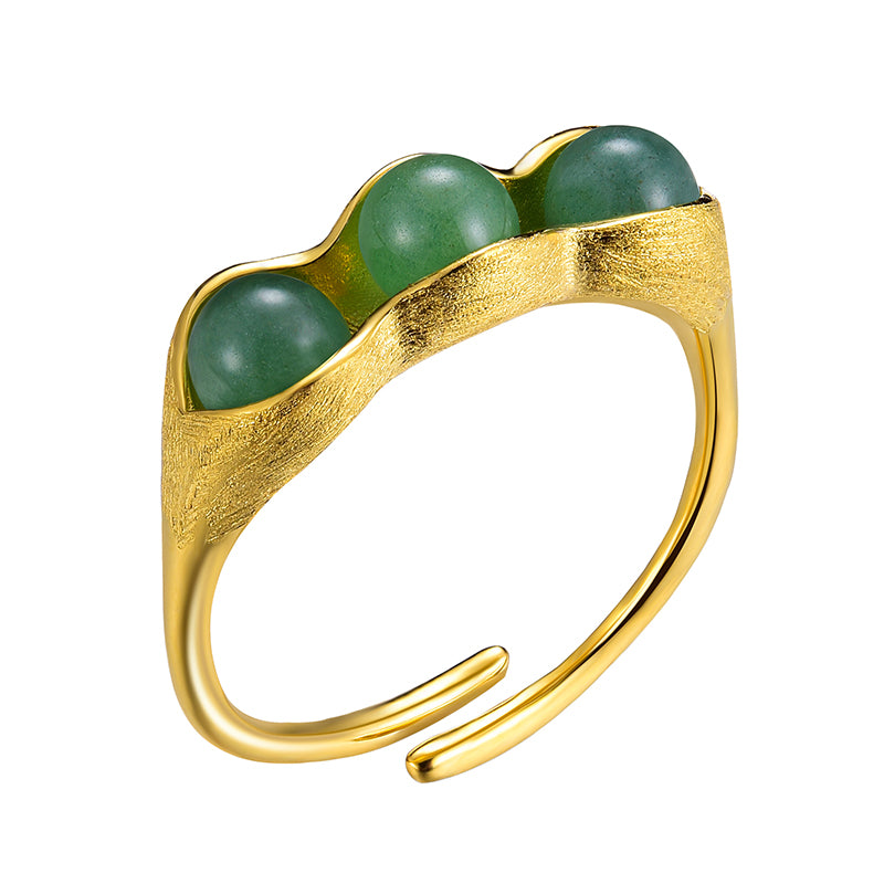 Sterling Silver Creative Aventurine Pea Pods Ring