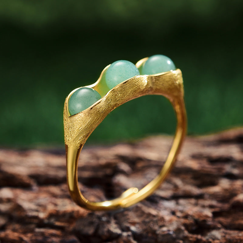 Sterling Silver Creative Aventurine Pea Pods Ring