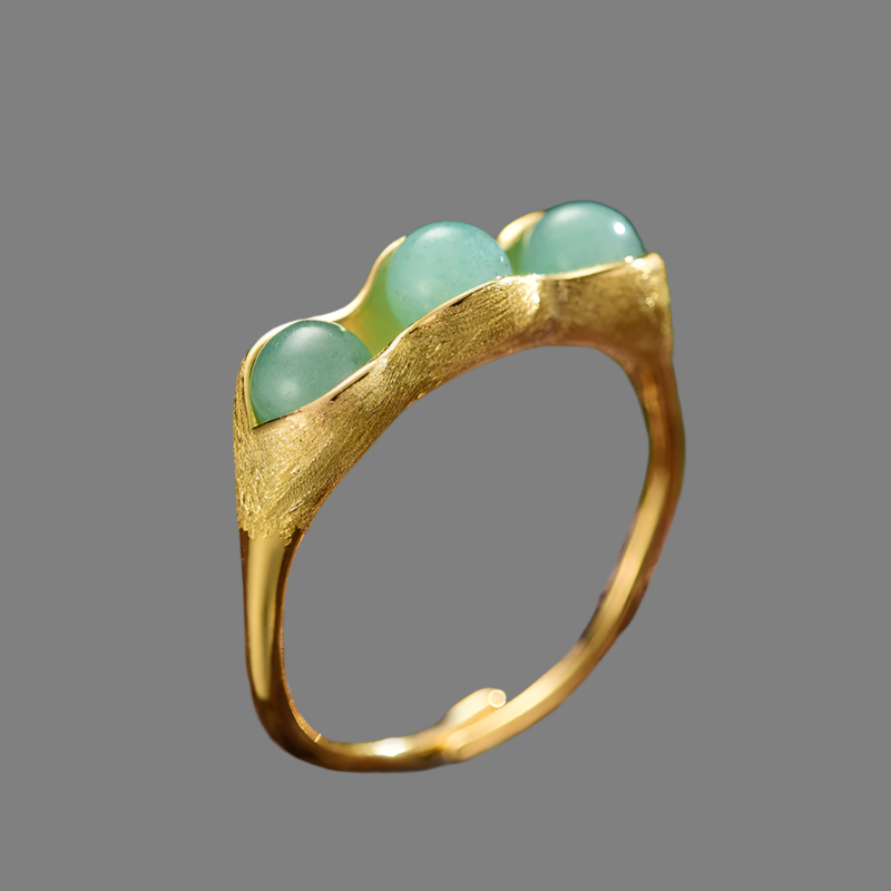 Sterling Silver Creative Aventurine Pea Pods Ring