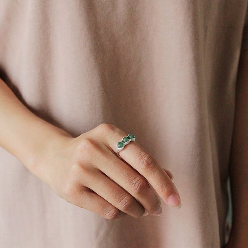 Sterling Silver Creative Aventurine Pea Pods Ring