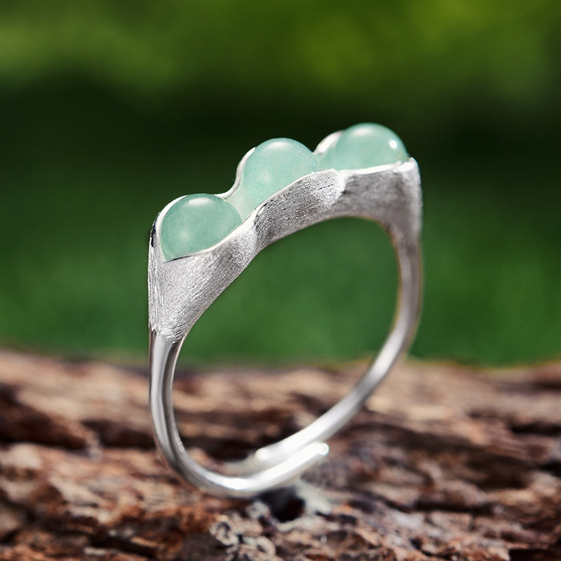 Sterling Silver Creative Aventurine Pea Pods Ring