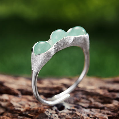 Sterling Silver Creative Aventurine Pea Pods Ring